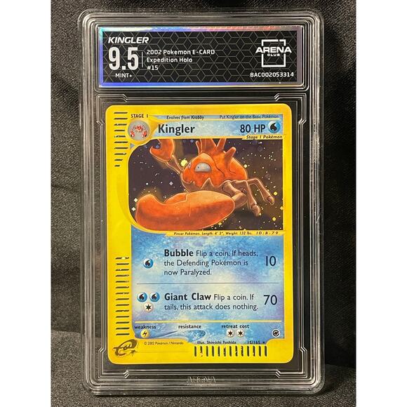 2002 Kingler #15 Pokémon Expedition Holo Rare ArenaClub Graded MINT+ 9.5